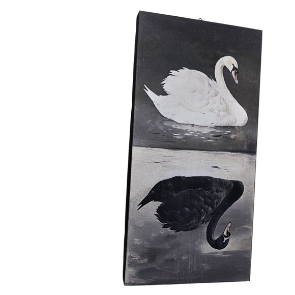 Black & White Swans Vertical Wall Art Stretched Canvas Gothic Bordeaux NEW - Picture 3 of 9